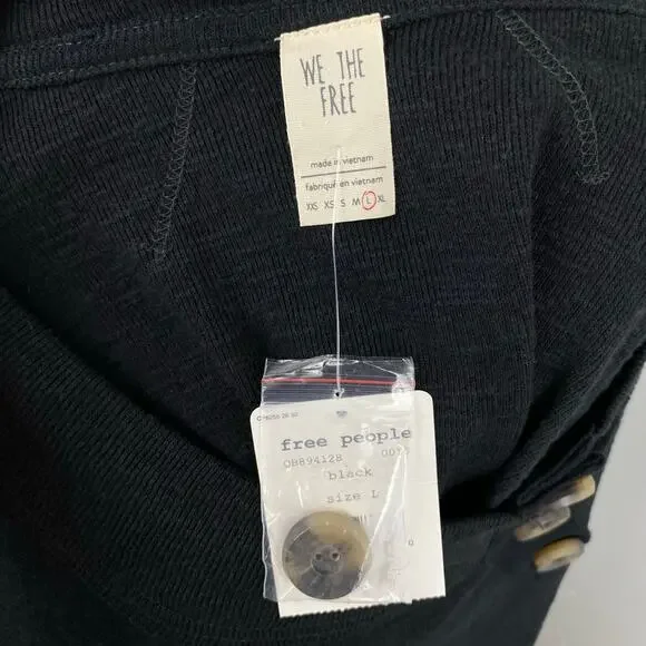 Free People We The Free Black Don’t Forget Me Long Sleeve Knit Top Large - Picture 6 of 11